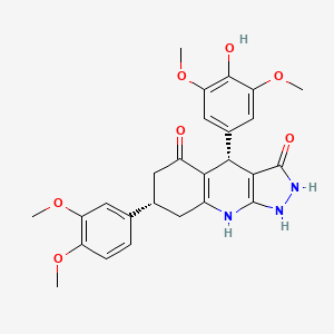 molecular formula C26H27N3O7 B12477773 (4S,7S)-7-(3,4-dimethoxyphenyl)-4-(4-hydroxy-3,5-dimethoxyphenyl)-1H,2H,4H,6H,7H,8H,9H-pyrazolo[3,4-b]quinoline-3,5-dione 