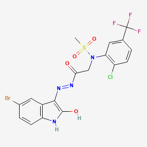 molecular formula C18H13BrClF3N4O4S B12477783 N-{2-[(2Z)-2-(5-bromo-2-oxo-1,2-dihydro-3H-indol-3-ylidene)hydrazinyl]-2-oxoethyl}-N-[2-chloro-5-(trifluoromethyl)phenyl]methanesulfonamide (non-preferred name) 