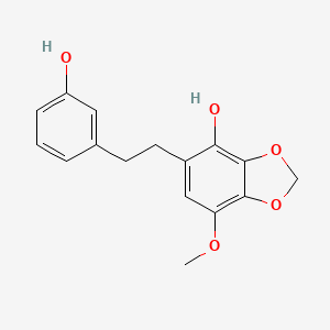 molecular formula C16H16O5 B1247792 1,3-苯并二氧杂环-4-醇，5-[2-(3-羟基苯基)乙基]-7-甲氧基- CAS No. 875534-05-7