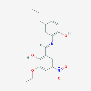 molecular formula C18H20N2O5 B12477959 2-ethoxy-6-[(E)-[(2-hydroxy-5-propylphenyl)imino]methyl]-4-nitrophenol 