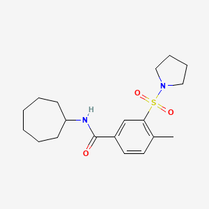 molecular formula C19H28N2O3S B12477961 N-cycloheptyl-4-methyl-3-(pyrrolidin-1-ylsulfonyl)benzamide 