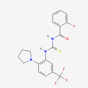 molecular formula C19H17F4N3OS B12478141 2-fluoro-N-{[2-(pyrrolidin-1-yl)-5-(trifluoromethyl)phenyl]carbamothioyl}benzamide 