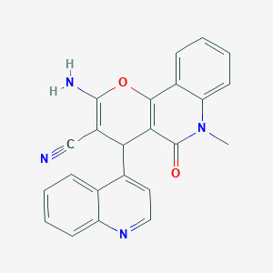 molecular formula C23H16N4O2 B12478180 2-amino-6-methyl-5-oxo-4-(quinolin-4-yl)-5,6-dihydro-4H-pyrano[3,2-c]quinoline-3-carbonitrile 