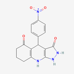 molecular formula C16H14N4O4 B12478267 3-hydroxy-4-(4-nitrophenyl)-1,4,6,7,8,9-hexahydro-5H-pyrazolo[3,4-b]quinolin-5-one 