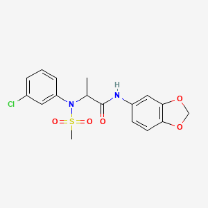 molecular formula C17H17ClN2O5S B12478318 N-1,3-benzodioxol-5-yl-N~2~-(3-chlorophenyl)-N~2~-(methylsulfonyl)alaninamide 