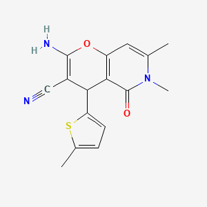 molecular formula C16H15N3O2S B12478338 2-amino-6,7-dimethyl-4-(5-methylthiophen-2-yl)-5-oxo-5,6-dihydro-4H-pyrano[3,2-c]pyridine-3-carbonitrile 