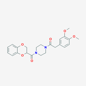 molecular formula C23H26N2O6 B12478346 1-[4-(2,3-Dihydro-1,4-benzodioxin-2-ylcarbonyl)piperazin-1-yl]-2-(3,4-dimethoxyphenyl)ethanone 