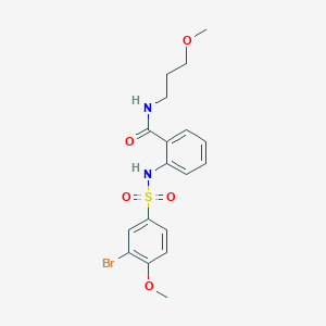 molecular formula C18H21BrN2O5S B12478354 2-{[(3-bromo-4-methoxyphenyl)sulfonyl]amino}-N-(3-methoxypropyl)benzamide 