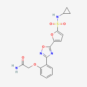 molecular formula C17H16N4O6S B12478370 2-(2-{5-[5-(Cyclopropylsulfamoyl)furan-2-yl]-1,2,4-oxadiazol-3-yl}phenoxy)acetamide 