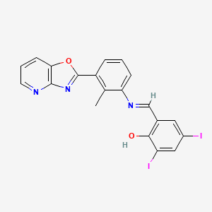 molecular formula C20H13I2N3O2 B12478459 2,4-diiodo-6-[(E)-[(2-methyl-3-{[1,3]oxazolo[4,5-b]pyridin-2-yl}phenyl)imino]methyl]phenol 