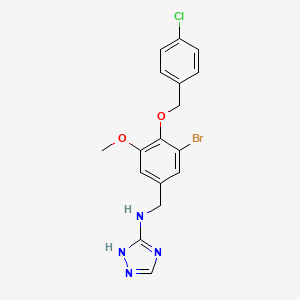 molecular formula C17H16BrClN4O2 B12478645 N-{3-bromo-4-[(4-chlorobenzyl)oxy]-5-methoxybenzyl}-1H-1,2,4-triazol-5-amine 