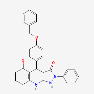 molecular formula C29H25N3O3 B12478874 4-[4-(benzyloxy)phenyl]-2-phenyl-4,7,8,9-tetrahydro-1H-pyrazolo[3,4-b]quinoline-3,5(2H,6H)-dione 