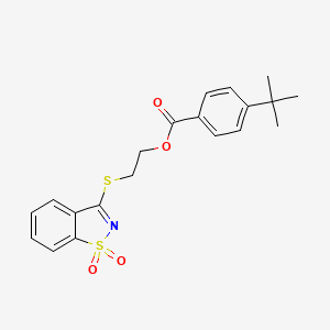 molecular formula C20H21NO4S2 B12478884 2-[(1,1-Dioxido-1,2-benzothiazol-3-yl)sulfanyl]ethyl 4-tert-butylbenzoate 