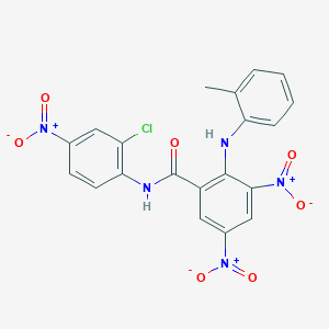 molecular formula C20H14ClN5O7 B12478943 N-(2-chloro-4-nitrophenyl)-2-[(2-methylphenyl)amino]-3,5-dinitrobenzamide 