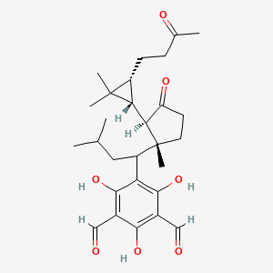 molecular formula C28H38O7 B1247899 5-[1-[(1R,2R)-2-[(1R,3R)-2,2-dimethyl-3-(3-oxobutyl)cyclopropyl]-1-methyl-3-oxocyclopentyl]-3-methylbutyl]-2,4,6-trihydroxybenzene-1,3-dicarbaldehyde 