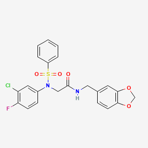 molecular formula C22H18ClFN2O5S B12478991 N-(1,3-benzodioxol-5-ylmethyl)-N~2~-(3-chloro-4-fluorophenyl)-N~2~-(phenylsulfonyl)glycinamide 