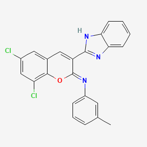 molecular formula C23H15Cl2N3O B12479268 N-[(2Z)-3-(1H-benzimidazol-2-yl)-6,8-dichloro-2H-chromen-2-ylidene]-3-methylaniline 