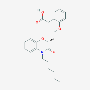 molecular formula C24H29NO5 B1247928 {2-[2-((R)-4-Hexyl-3-oxo-3,4-dihydro-2H-benzo[1,4]oxazin-2-yl)-ethoxy]-phenyl}-acetic acid 