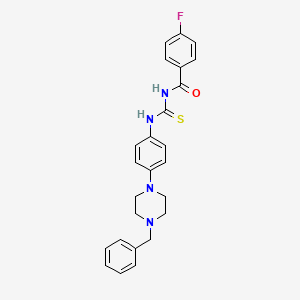 molecular formula C25H25FN4OS B12479293 N-{[4-(4-benzylpiperazin-1-yl)phenyl]carbamothioyl}-4-fluorobenzamide 