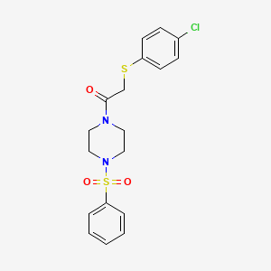 molecular formula C18H19ClN2O3S2 B12479305 2-[(4-Chlorophenyl)sulfanyl]-1-[4-(phenylsulfonyl)piperazin-1-yl]ethanone 