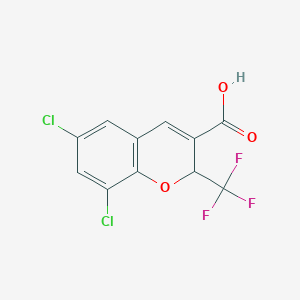 molecular formula C11H5Cl2F3O3 B1247931 6,8-dichloro-2-(trifluoromethyl)-2H-chromene-3-carboxylic Acid 