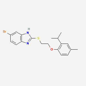 molecular formula C19H21BrN2OS B12479368 6-bromo-2-({2-[4-methyl-2-(propan-2-yl)phenoxy]ethyl}sulfanyl)-1H-benzimidazole 