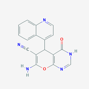 molecular formula C17H11N5O2 B12479652 7-amino-4-hydroxy-5-(quinolin-4-yl)-5H-pyrano[2,3-d]pyrimidine-6-carbonitrile 