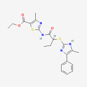 molecular formula C21H24N4O3S2 B12479680 ethyl 4-methyl-2-({2-[(4-methyl-5-phenyl-1H-imidazol-2-yl)sulfanyl]butanoyl}amino)-1,3-thiazole-5-carboxylate 