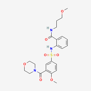 molecular formula C23H29N3O7S B12479703 2-({[4-methoxy-3-(morpholin-4-ylcarbonyl)phenyl]sulfonyl}amino)-N-(3-methoxypropyl)benzamide 