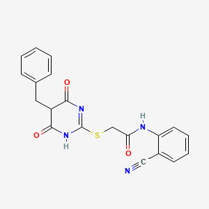 2-[(5-benzyl-4,6-dioxo-1,4,5,6-tetrahydropyrimidin-2-yl)sulfanyl]-N-(2-cyanophenyl)acetamide