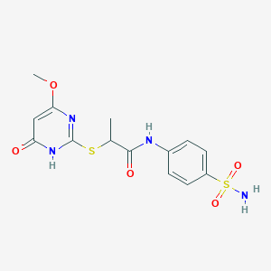 molecular formula C14H16N4O5S2 B12480030 2-[(4-methoxy-6-oxo-1,6-dihydropyrimidin-2-yl)sulfanyl]-N-(4-sulfamoylphenyl)propanamide 