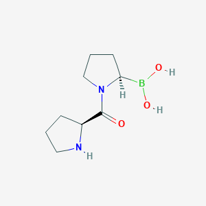 molecular formula C9H17BN2O3 B1248011 (2R)-N-[(2R)-2-(Dihydroxyboryl)-1-L-prolylpyrrolidin-2-YL]-N-[(5R)-5-(dihydroxyboryl)-1-L-prolylpyrrolidin-2-YL]-L-prolinamide 