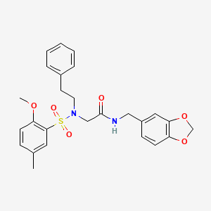 molecular formula C26H28N2O6S B12480134 N-(1,3-benzodioxol-5-ylmethyl)-N~2~-[(2-methoxy-5-methylphenyl)sulfonyl]-N~2~-(2-phenylethyl)glycinamide 