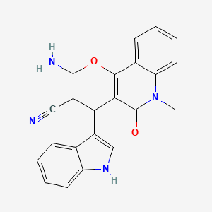 molecular formula C22H16N4O2 B12480311 2-amino-4-(1H-indol-3-yl)-6-methyl-5-oxo-5,6-dihydro-4H-pyrano[3,2-c]quinoline-3-carbonitrile 