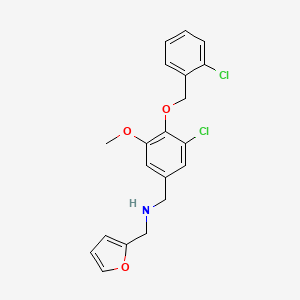 molecular formula C20H19Cl2NO3 B12480371 1-{3-chloro-4-[(2-chlorobenzyl)oxy]-5-methoxyphenyl}-N-(furan-2-ylmethyl)methanamine 