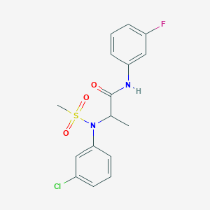 molecular formula C16H16ClFN2O3S B12480393 N~2~-(3-chlorophenyl)-N-(3-fluorophenyl)-N~2~-(methylsulfonyl)alaninamide 