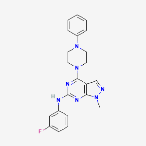 molecular formula C22H22FN7 B12480510 N-(3-fluorophenyl)-1-methyl-4-(4-phenylpiperazin-1-yl)-1H-pyrazolo[3,4-d]pyrimidin-6-amine 