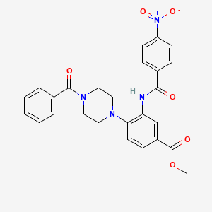 molecular formula C27H26N4O6 B12480562 Ethyl 3-{[(4-nitrophenyl)carbonyl]amino}-4-[4-(phenylcarbonyl)piperazin-1-yl]benzoate 