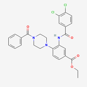 molecular formula C27H25Cl2N3O4 B12480612 Ethyl 3-{[(3,4-dichlorophenyl)carbonyl]amino}-4-[4-(phenylcarbonyl)piperazin-1-yl]benzoate 