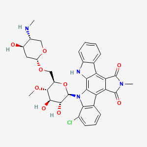 molecular formula C34H35ClN4O9 B1248063 5-chloro-3-[(2R,3R,4R,5S,6R)-3,4-dihydroxy-6-[[(2R,4R,5R)-4-hydroxy-5-(methylamino)oxan-2-yl]oxymethyl]-5-methoxyoxan-2-yl]-13-methyl-3,13,23-triazahexacyclo[14.7.0.02,10.04,9.011,15.017,22]tricosa-1,4(9),5,7,10,15,17,19,21-nonaene-12,14-dione 