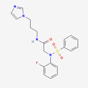 molecular formula C20H21FN4O3S B12480699 N~2~-(2-fluorophenyl)-N-[3-(1H-imidazol-1-yl)propyl]-N~2~-(phenylsulfonyl)glycinamide 