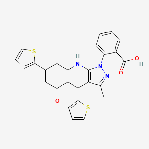 2-[3-methyl-5-oxo-4,7-di(thiophen-2-yl)-4,5,6,7,8,9-hexahydro-1H-pyrazolo[3,4-b]quinolin-1-yl]benzoic acid