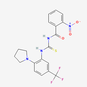 molecular formula C19H17F3N4O3S B12480815 2-nitro-N-{[2-(pyrrolidin-1-yl)-5-(trifluoromethyl)phenyl]carbamothioyl}benzamide 