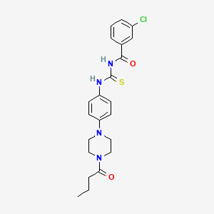 molecular formula C22H25ClN4O2S B12480850 N-{[4-(4-butanoylpiperazin-1-yl)phenyl]carbamothioyl}-3-chlorobenzamide 