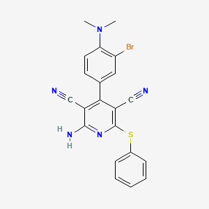 molecular formula C21H16BrN5S B12480902 2-Amino-4-[3-bromo-4-(dimethylamino)phenyl]-6-(phenylsulfanyl)pyridine-3,5-dicarbonitrile 