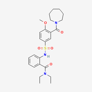 molecular formula C25H33N3O5S B12481156 2-({[3-(azepan-1-ylcarbonyl)-4-methoxyphenyl]sulfonyl}amino)-N,N-diethylbenzamide 