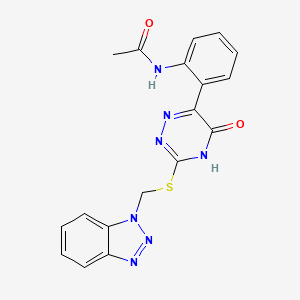 molecular formula C18H15N7O2S B12481264 N-(2-{3-[(1H-benzotriazol-1-ylmethyl)sulfanyl]-5-oxo-4,5-dihydro-1,2,4-triazin-6-yl}phenyl)acetamide 