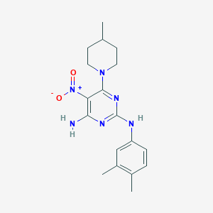 2-N-(3,4-dimethylphenyl)-6-(4-methylpiperidin-1-yl)-5-nitropyrimidine-2,4-diamine