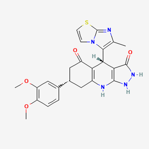 molecular formula C24H23N5O4S B12481273 (4R,7S)-7-(3,4-dimethoxyphenyl)-3-hydroxy-4-(6-methylimidazo[2,1-b][1,3]thiazol-5-yl)-1,4,6,7,8,9-hexahydro-5H-pyrazolo[3,4-b]quinolin-5-one 