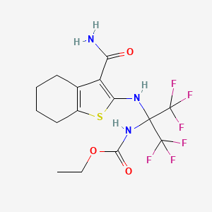 molecular formula C15H17F6N3O3S B12481538 Ethyl {2-[(3-carbamoyl-4,5,6,7-tetrahydro-1-benzothiophen-2-yl)amino]-1,1,1,3,3,3-hexafluoropropan-2-yl}carbamate 